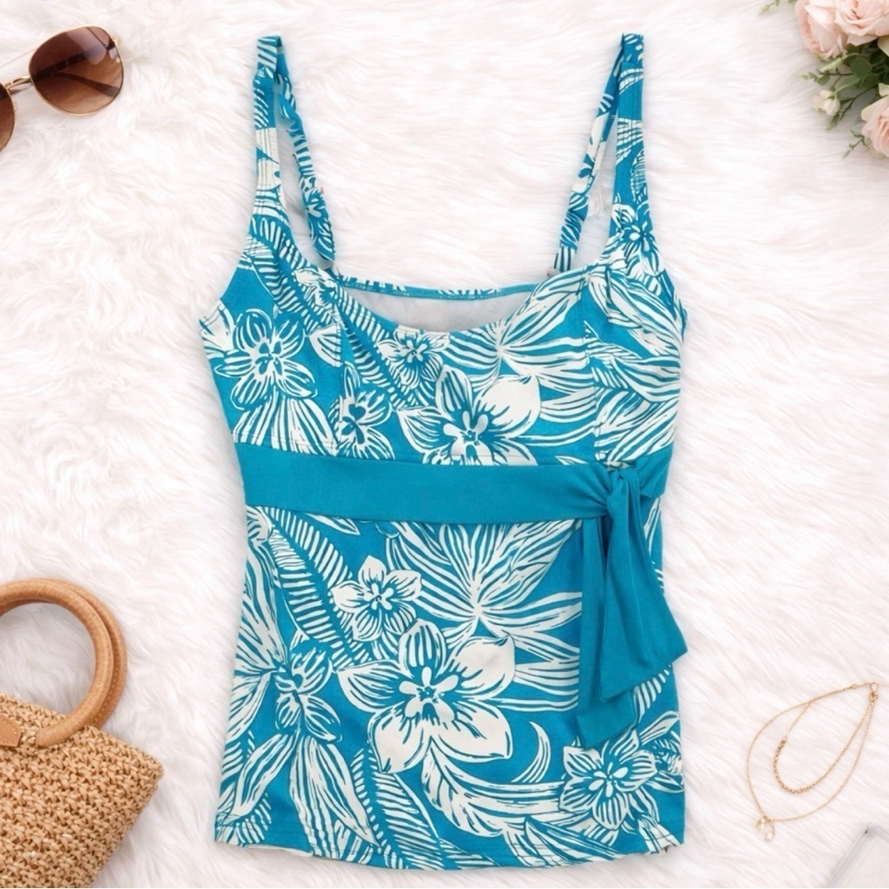 BEACH HOUSE top TANKINI swim bathing suit size 8 Turquoise Tropical Print